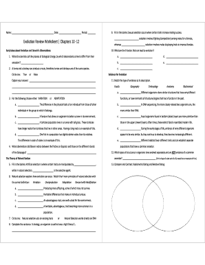 Evolution Review Worksheet  Form