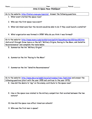 Arms and Space Race Webquest Answer Key  Form