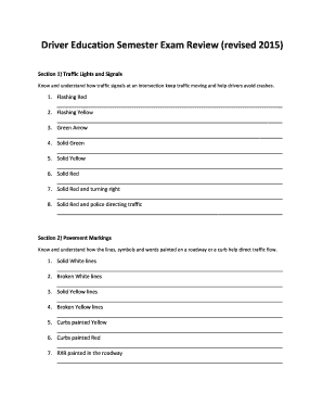 Driver Education Semester Exam Review  Form