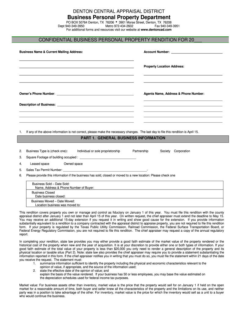 Denton County Business Personal Property Tax Rendition  Form