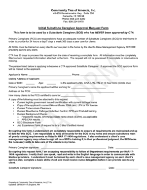 Initial Substitute Caregiver Approval Request Form