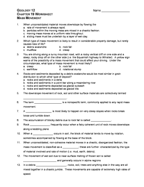 Mass Movement Worksheet Answer Key  Form