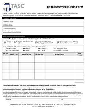 Tasc Reimbursement Form