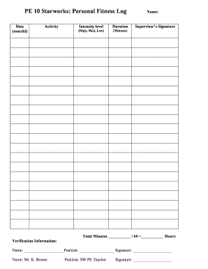 PE 10 Starworks Personal Fitness Log  Form