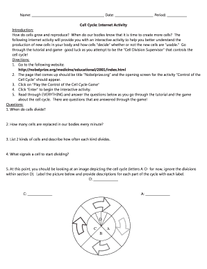 Cell Cycle Internet Activity Answer Key  Form