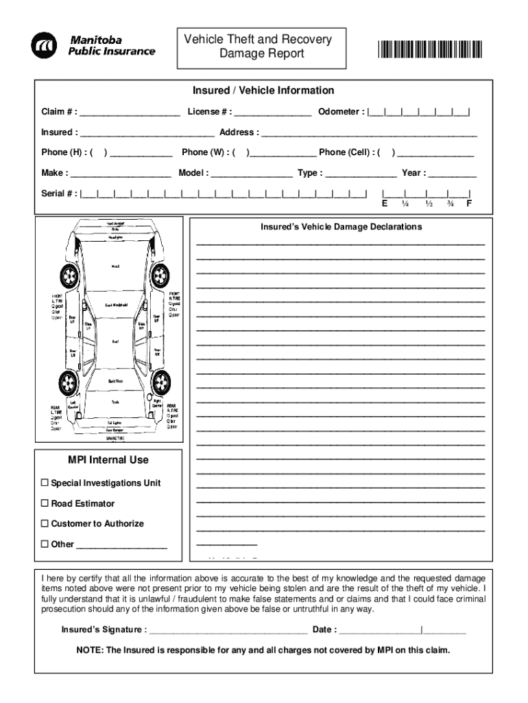 Vehicle Theft and Recovery Damage Report  Form