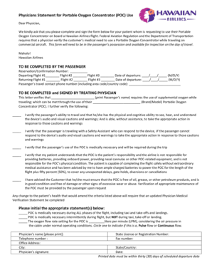 Hawaiian Airlines Oxygen Form