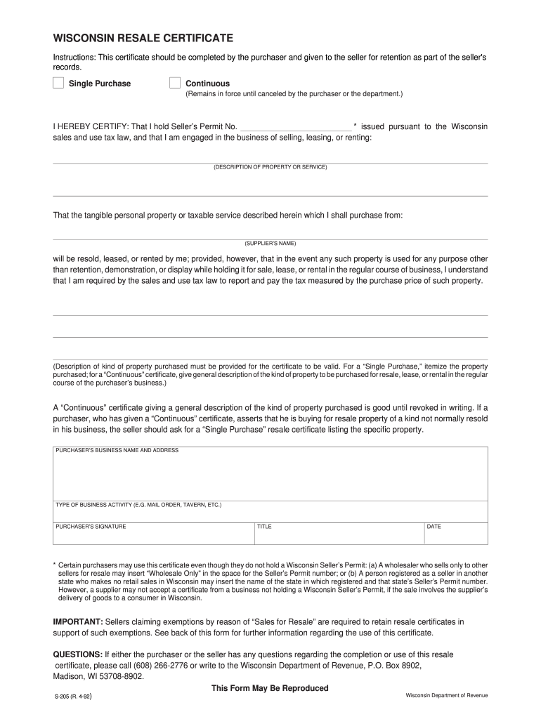 Wi Resale Form