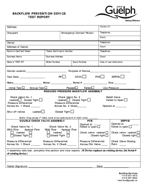 BACKFLOW PREVENTION DEVICE TEST REPORT Guelph  Form