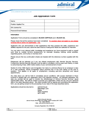  Job Application Form Admiral Security 2015-2024