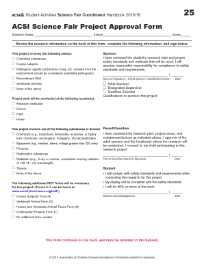 ACSI Science Fair Project Approval Form