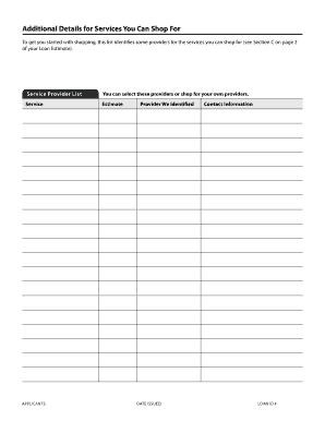 Additional Details for Services You Can Shop for  Form