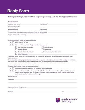 Reply Form Loughborough University Lboro Ac