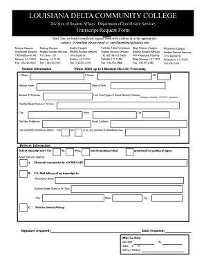 Louisiana Delta Community College Transcript  Form