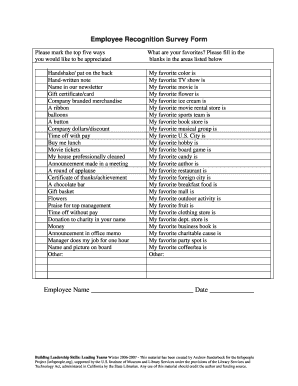 Employee Recognition Survey Template  Form