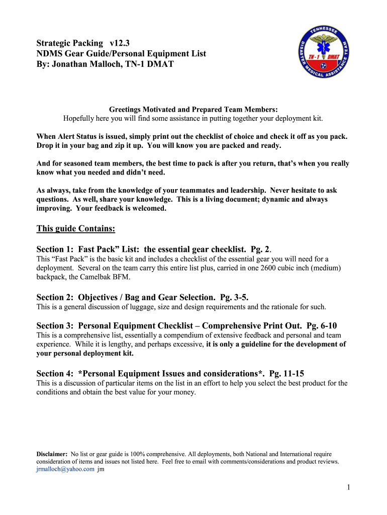 Strategic Packing V123 NDMS Gear Guide Tn 1 Dmat  Form