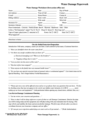 Water Damage Restoration Worksheet  Form