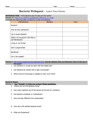 Bacteria and Virus Webquest Answer Key  Form