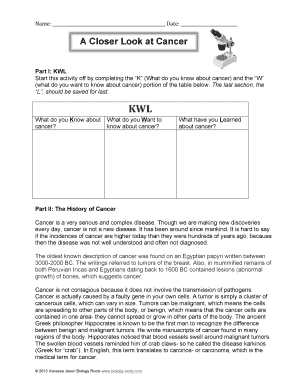 A Closer Look at Cancer Answer Key  Form