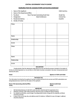 Cghs Renewal Form in Word Format