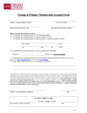 Closing of Primary Membership Account Form USC Credit Union Usccreditunion
