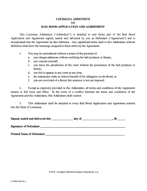 LOUISIANA ADDENDUM to BAIL BOND APPLICATION and AGREEMENT  Form