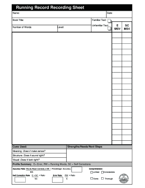 Running Record No Grid with Follow Up Comprehension Prompts Hpedsb on  Form