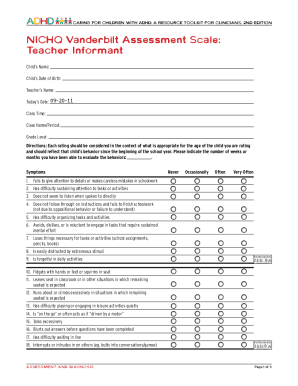 Nichq Vanderbilt Assessment Scale Form - Fill Out and Sign Printable PDF  Template | signNow