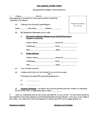 Affidavit for Army  Form