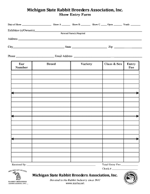 Blank Rabbit Show Entry Form