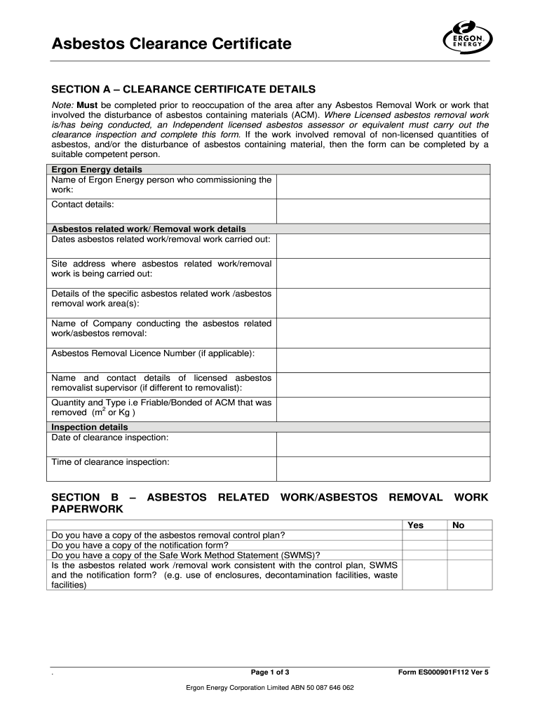 Asbestos Clearance  Form