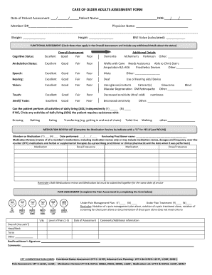 Written Assessment Care Plan and Recommendations Outline for Older Adult Assessment  Form