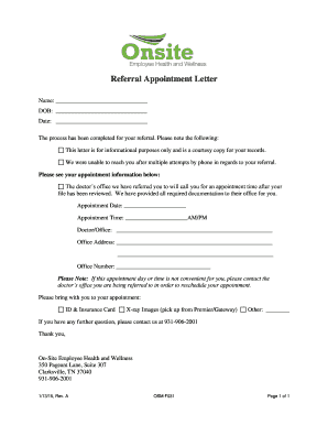 Referral Appointment Letter Cmcssnet  Form