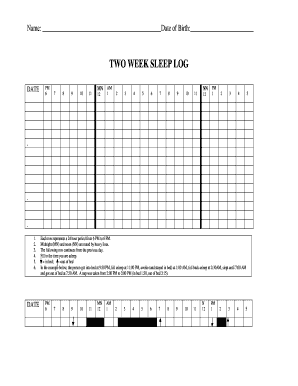 TWO WEEK SLEEP LOG  Form