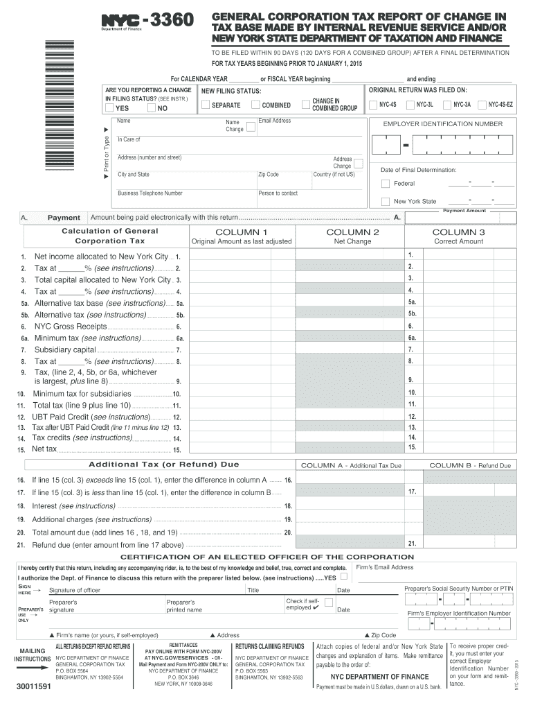  Nyc 3360 Fillable Form 2015-2024