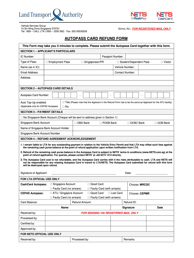 Autopass Refund  Form