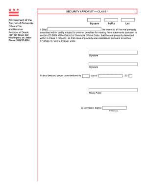 Dc Security Affidavit  Form