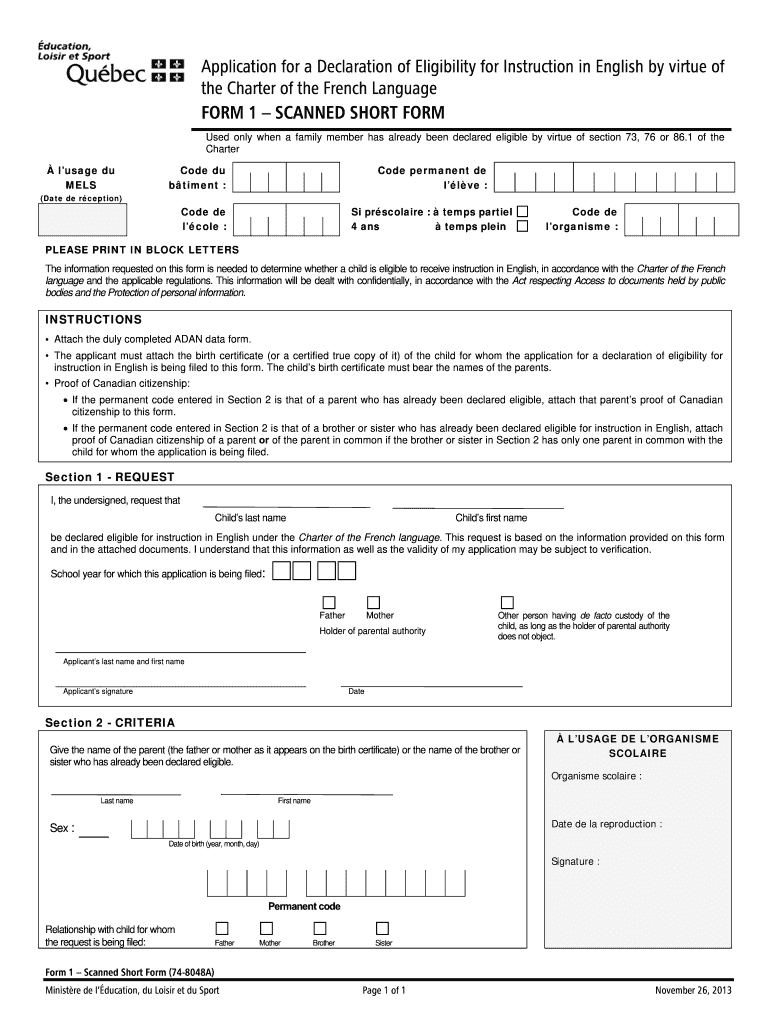 Get and Sign Form 1 Anglais Scanned Short Formdoc Petes Lbpsb Qc 2013-2022