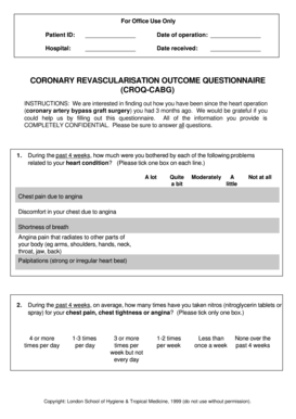 CORONARY REVASCULARISATION OUTCOME QUESTIONNAIRE CROQ CABG  Form