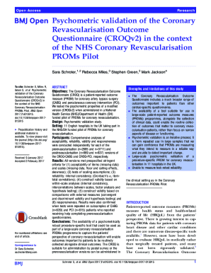 CORONARY REVASCULARISATION OUTCOME QUESTIONNAIRE CROQ CABG  Form