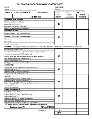  Dog Show Judging Sheet 2015