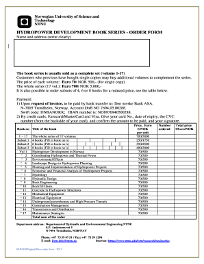 HYDROPOWER DEVELOPMENT BOOK SERIES ORDER FORM Ntnu