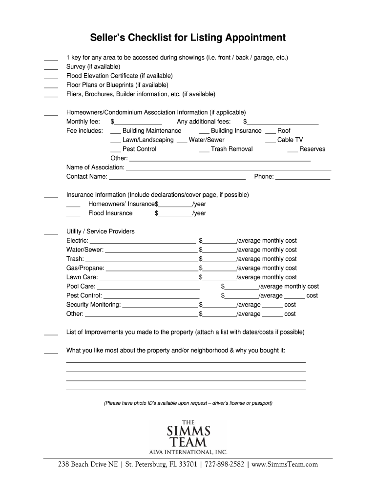 Listing Appointment Checklist  Form