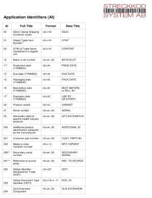 Application Identifier AI Streckkod  Form