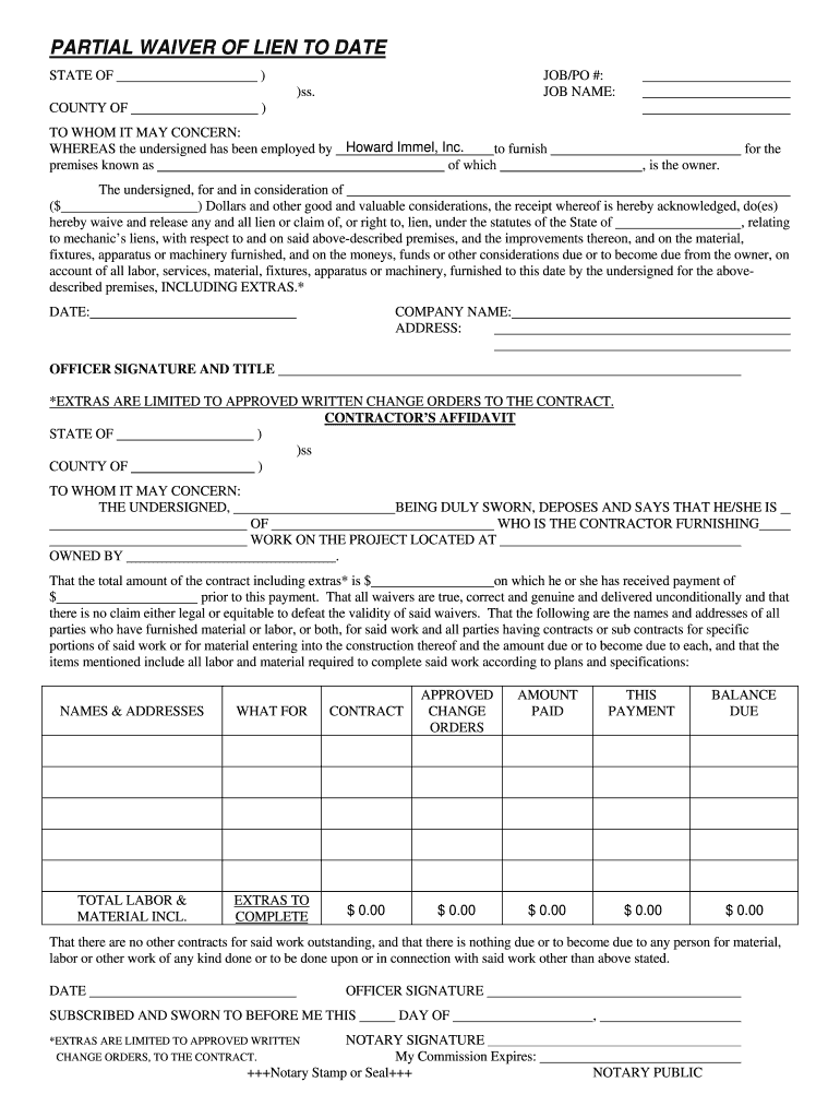 Partial Waiver of Lien to Date  Form