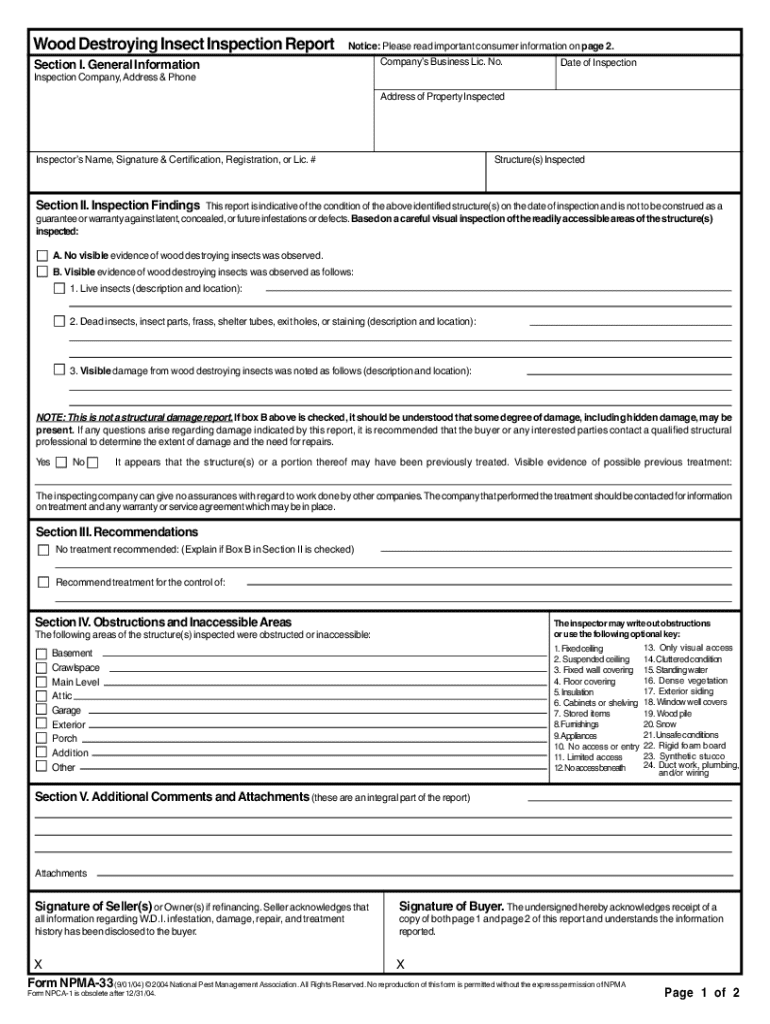 Wood Destroying Insect Report PDF  Form