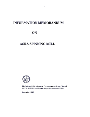Information Memorandum on Aska Spinning Mill Odisha