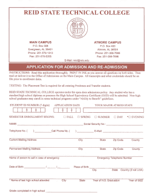 Reid State Technical College Nursing Application  Form