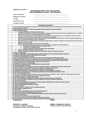 Processing Sheet for Application for Government Permit Recognition  Form