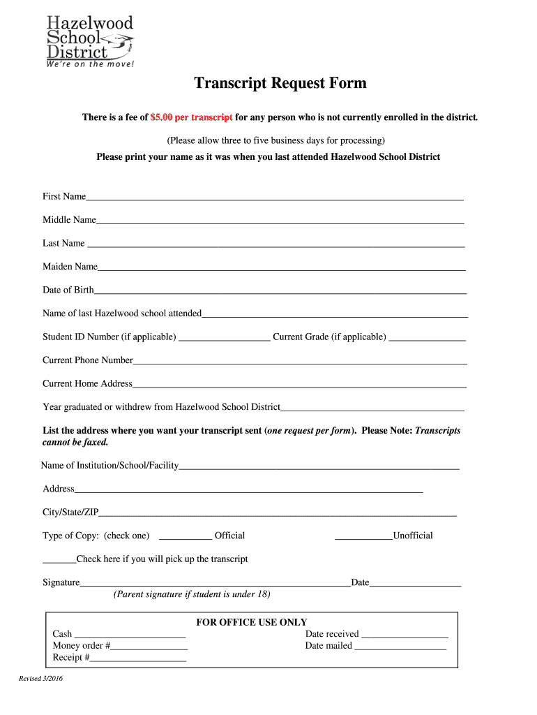 Transcript Request Form Hazelwoodschoolsorg